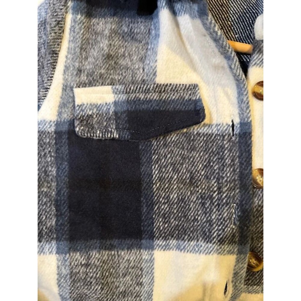 Plaid Belted Shacket Coat Navy White Size Large - Picture 4 of 5